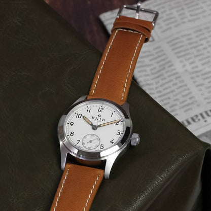 KNIS Retro Military Watch - Off-White Dial with Camel Leather Strap KN003-WHCALE
