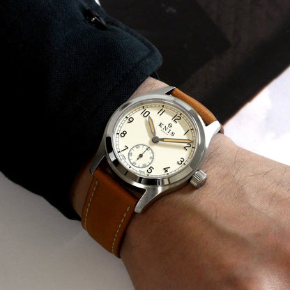 KNIS Retro Military Watch - Off-White Dial with Camel Leather Strap KN003-WHCALE