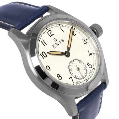 KNIS Retro Military Watch - Off-White Dial with Navy Leather Strap KN003-WHNVLE