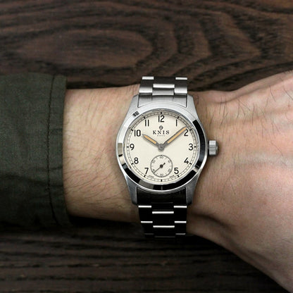KNIS Retro Military Watch - Off-White Dial with Stainless Steel Band KN003-WHSS