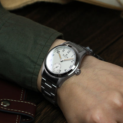 KNIS Retro Military Watch - Off-White Dial with Stainless Steel Band KN003-WHSS