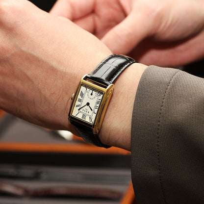 Classic Rectangular Gold Crocodile Embossed Leather Black KN004-GDBKC