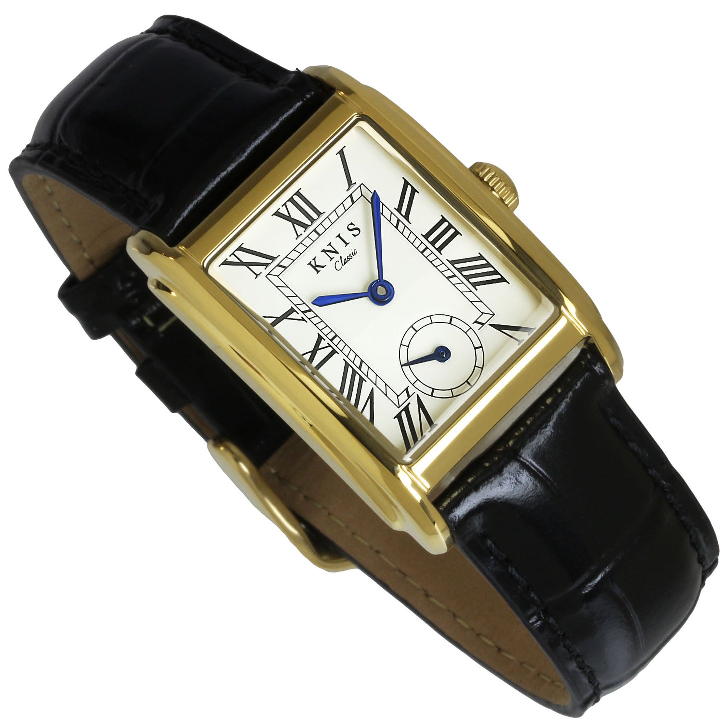 Classic Rectangular Gold Crocodile Embossed Leather Black KN004-GDBKC