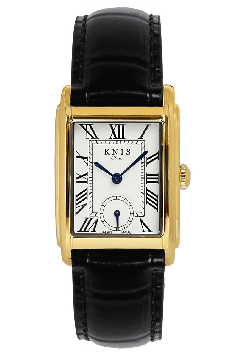 Classic Rectangular Gold Crocodile Embossed Leather Black KN004-GDBKC