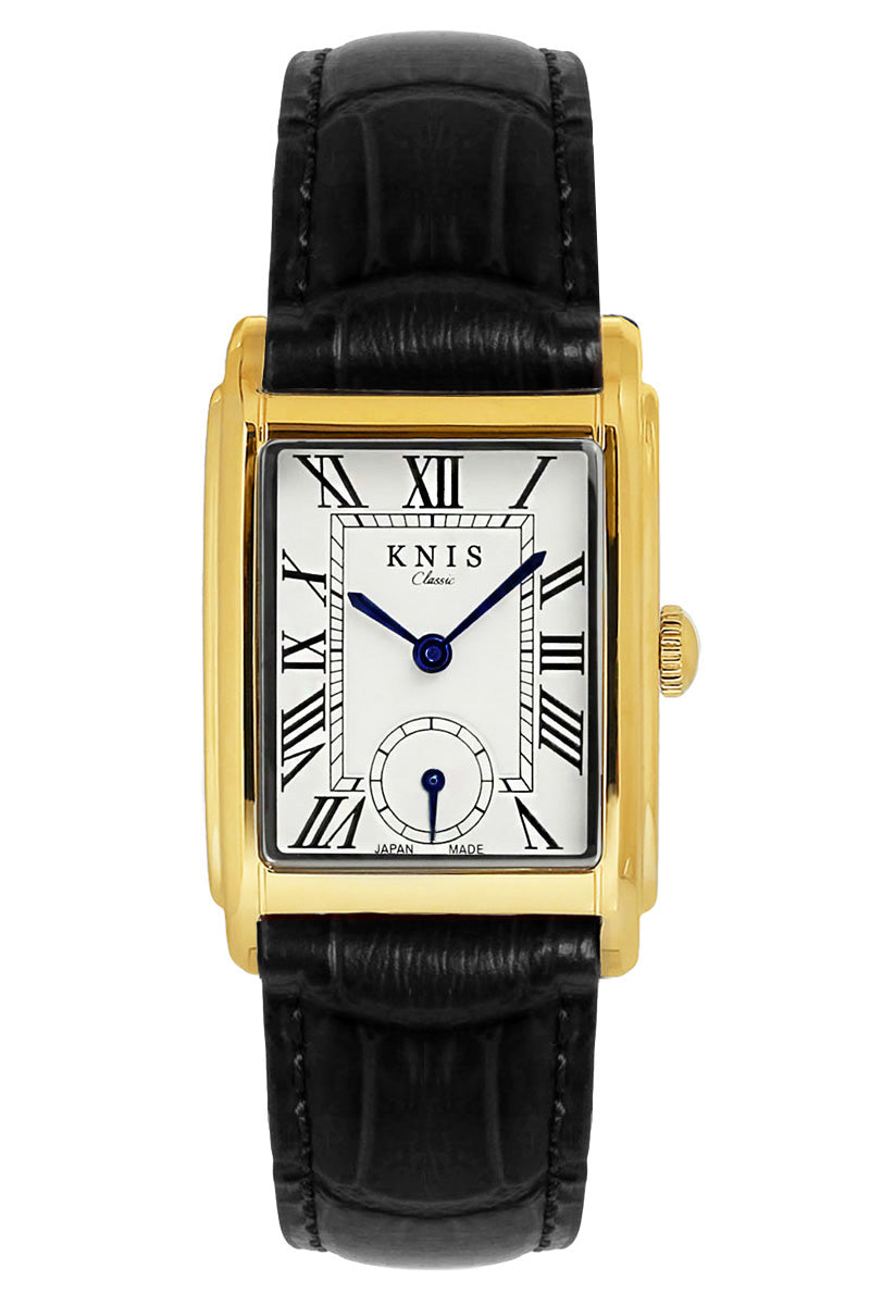 Classic Rectangular Gold Crocodile Embossed Leather Black KN004