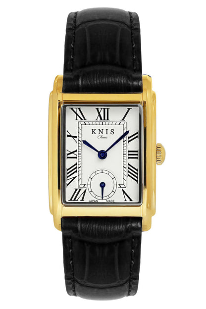 Classic Rectangular Gold Crocodile Embossed Leather Black KN004-GDBKC