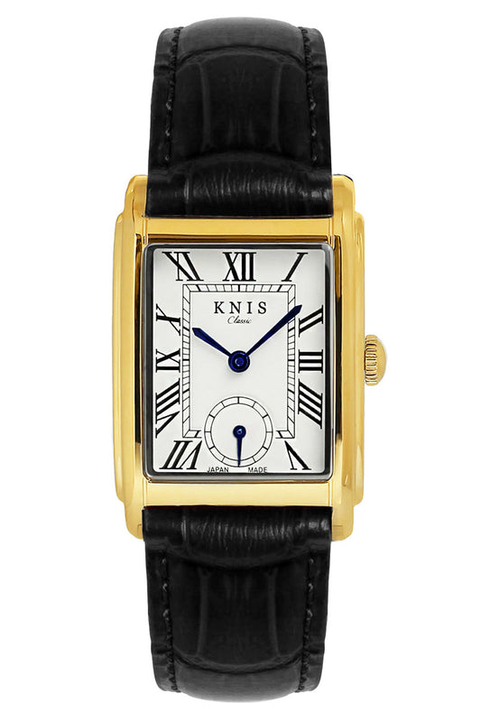 Classic Rectangular Gold Crocodile Embossed Leather Black KN004-GDBKC