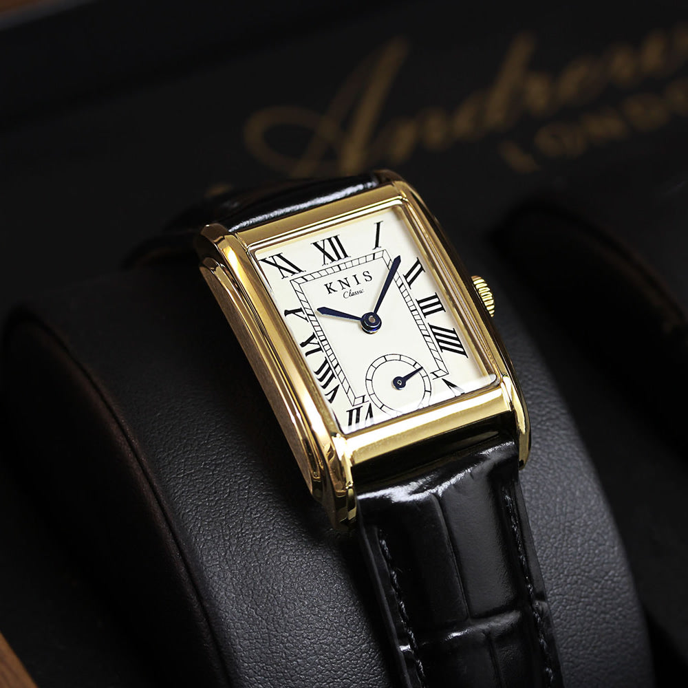 Classic Rectangular Gold Crocodile Embossed Leather Black KN004-GDBKC
