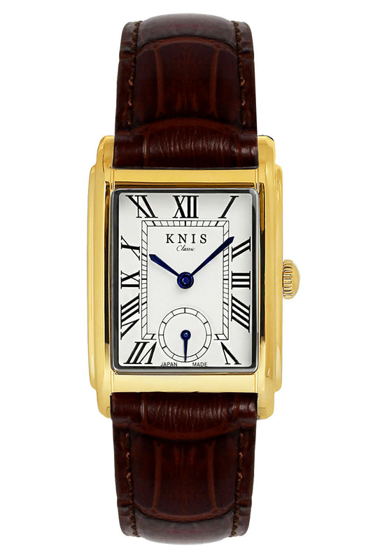 Classic Rectangular Gold Crocodile Embossed Leather Brown KN004-GDBRC