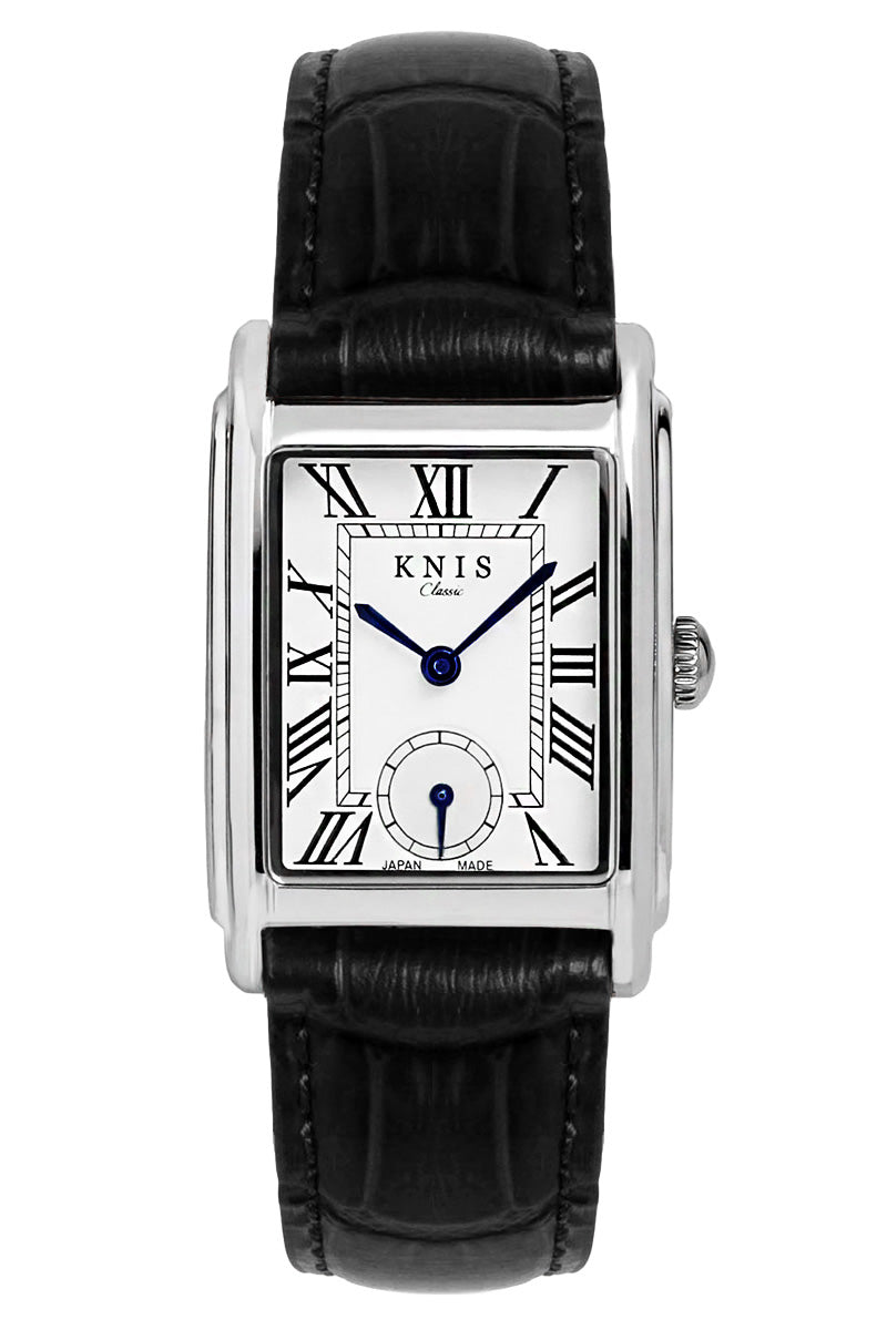 Classic Rectangular Silver Crocodile Embossed Leather Black KN004-SVBKC