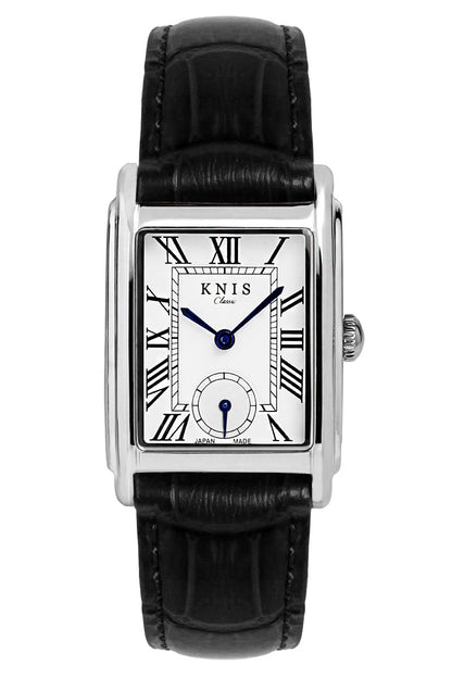 Classic Rectangular Silver Crocodile Embossed Leather Black KN004-SVBKC