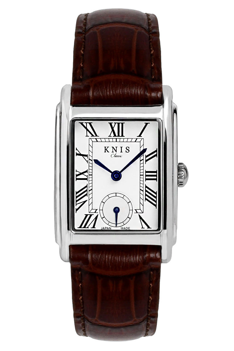 Classic Rectangular Silver Crocodile Embossed Leather Brown KN004-SVBRC