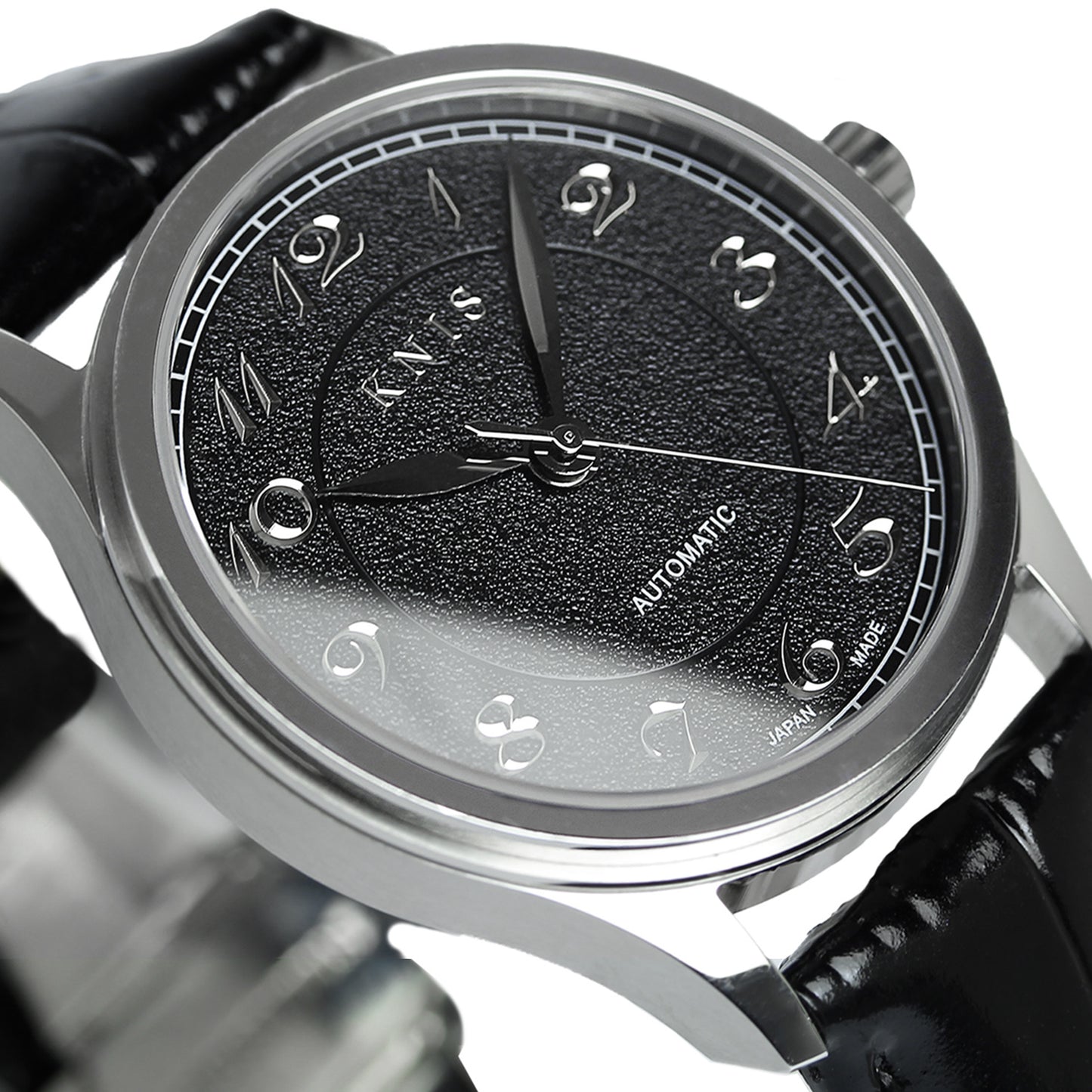 KNIS KOKU Automatic Breguet Numerals Black / Engraved Dial Leather Strap (KN005-BGBKLE)