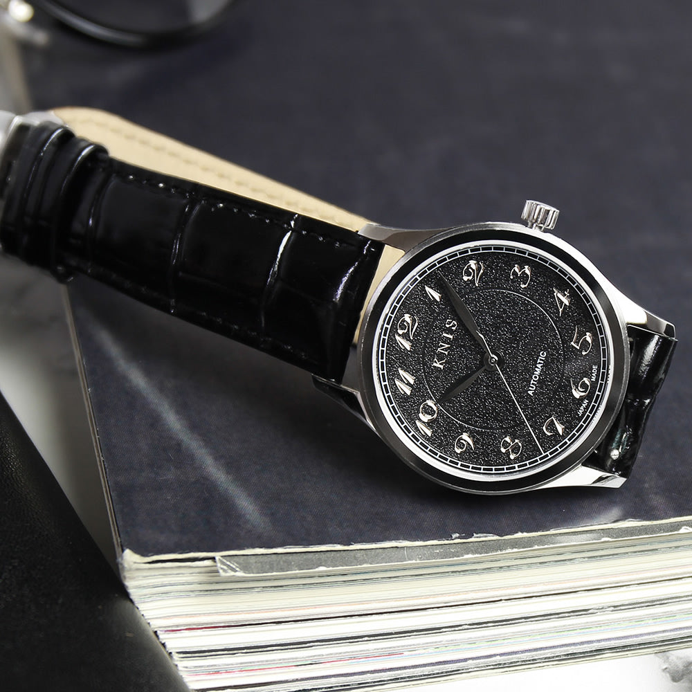 KNIS KOKU Automatic Breguet Numerals Black / Engraved Dial Leather Strap (KN005-BGBKLE)
