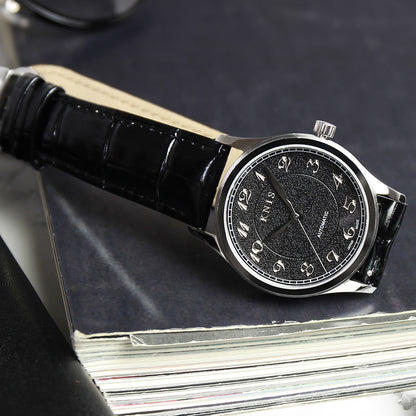 KNIS KOKU Automatic Breguet Numerals Black / Engraved Dial Leather Strap (KN005-BGBKLE)