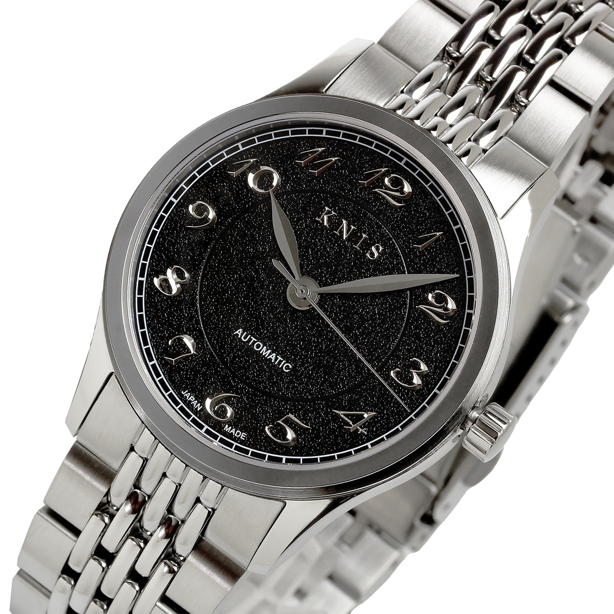 KNIS KOKU Automatic Breguet Numerals Black / Engraved Dial Stainless Steel Bracelet (KN005-BGBKRC)