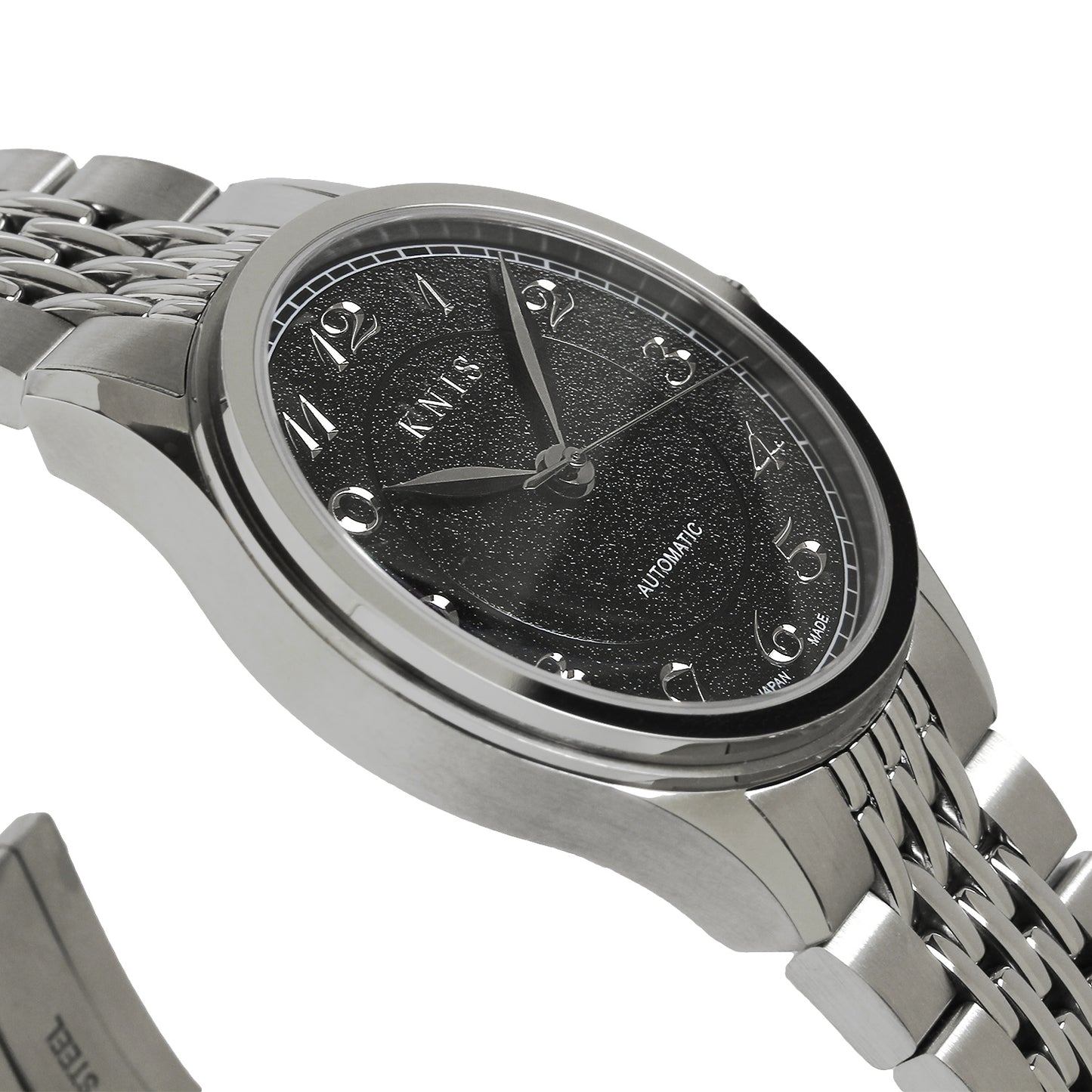 KNIS KOKU Automatic Breguet Numerals Black / Engraved Dial Stainless Steel Bracelet (KN005-BGBKRC)