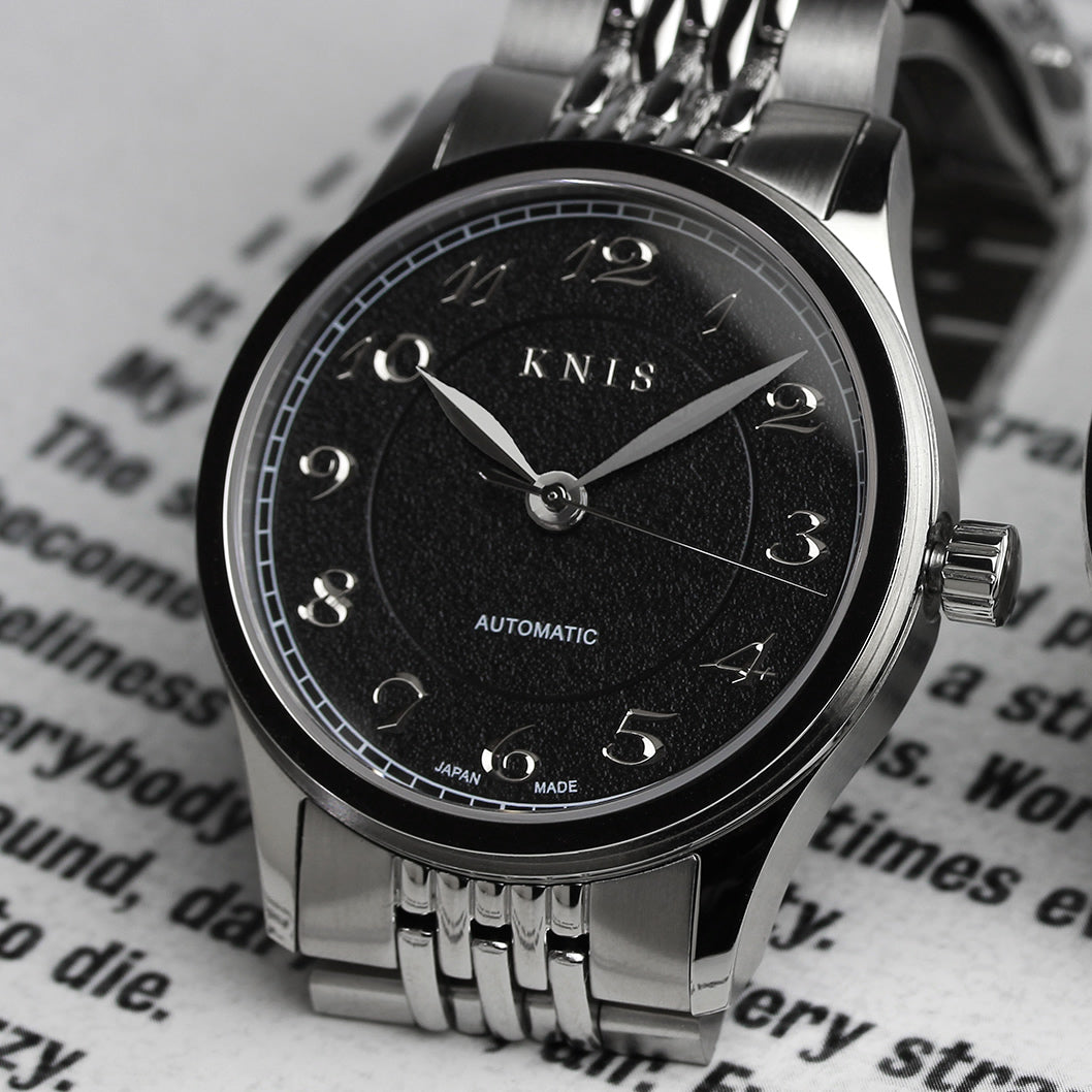 KNIS KOKU Automatic Breguet Numerals Black / Engraved Dial Stainless Steel Bracelet (KN005-BGBKRC)