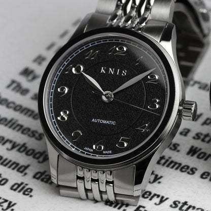 KNIS KOKU Automatic Breguet Numerals Black / Engraved Dial Stainless Steel Bracelet (KN005-BGBKRC)
