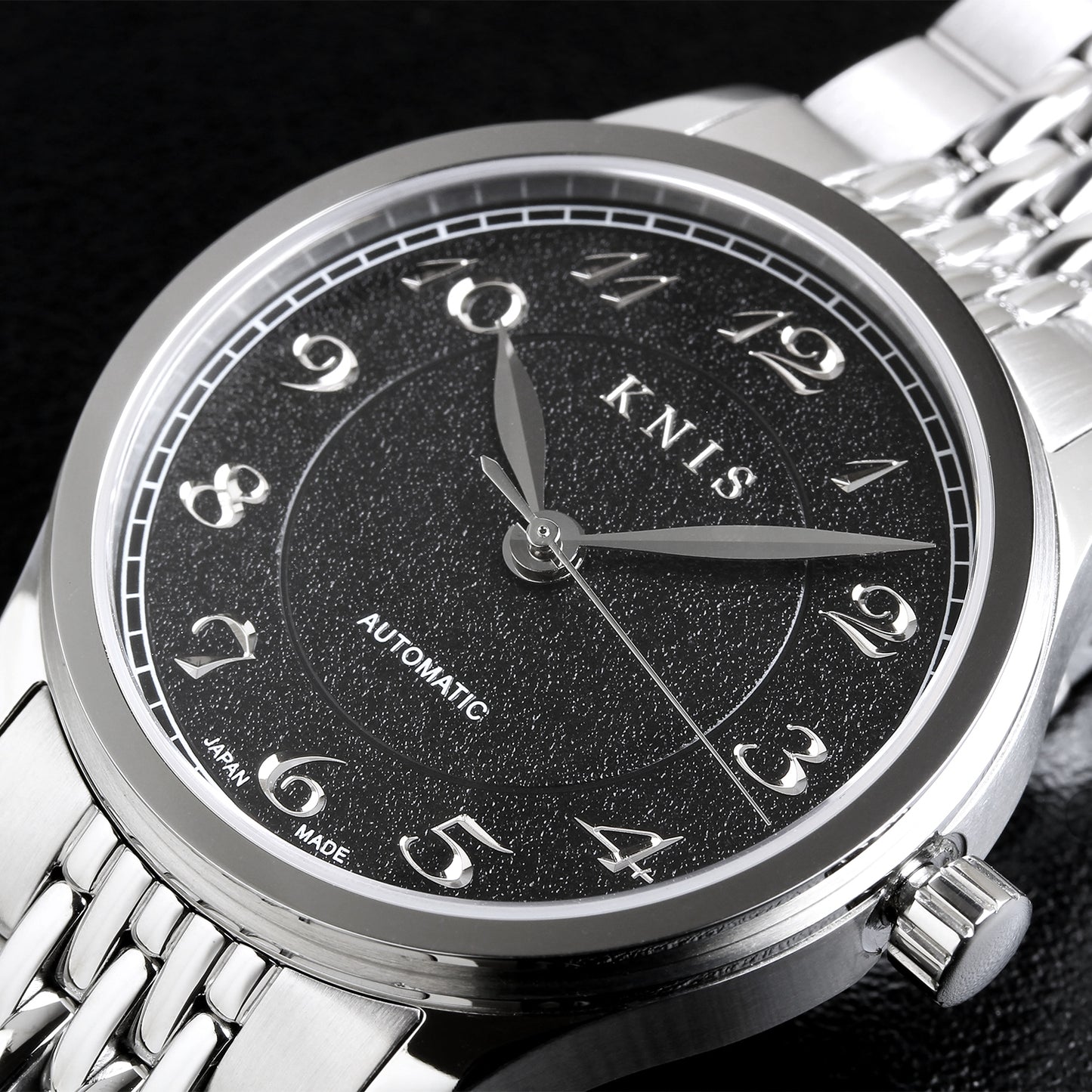 KNIS KOKU Automatic Breguet Numerals Black / Engraved Dial Stainless Steel Bracelet (KN005-BGBKRC)
