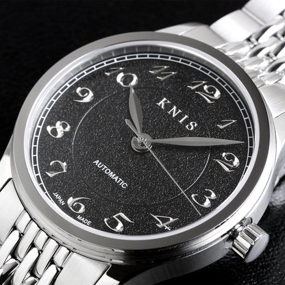 KNIS KOKU Automatic Breguet Numerals Black / Engraved Dial Stainless Steel Bracelet (KN005-BGBKRC)