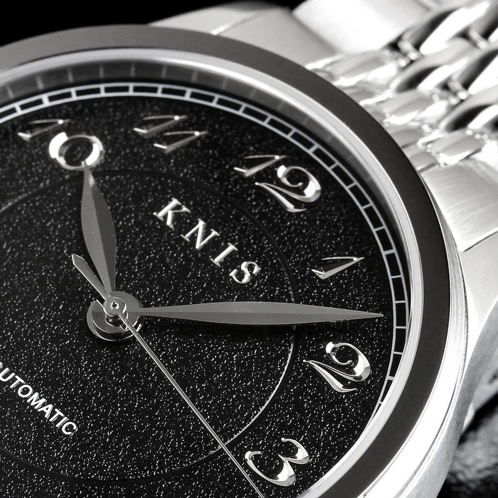 KNIS KOKU Automatic Breguet Numerals Black / Engraved Dial Stainless Steel Bracelet (KN005-BGBKRC)