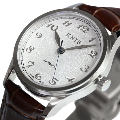 KNIS KOKU Automatic Breguet Numerals White / Engraved Dial Leather Strap (KN005-BGWHLE)