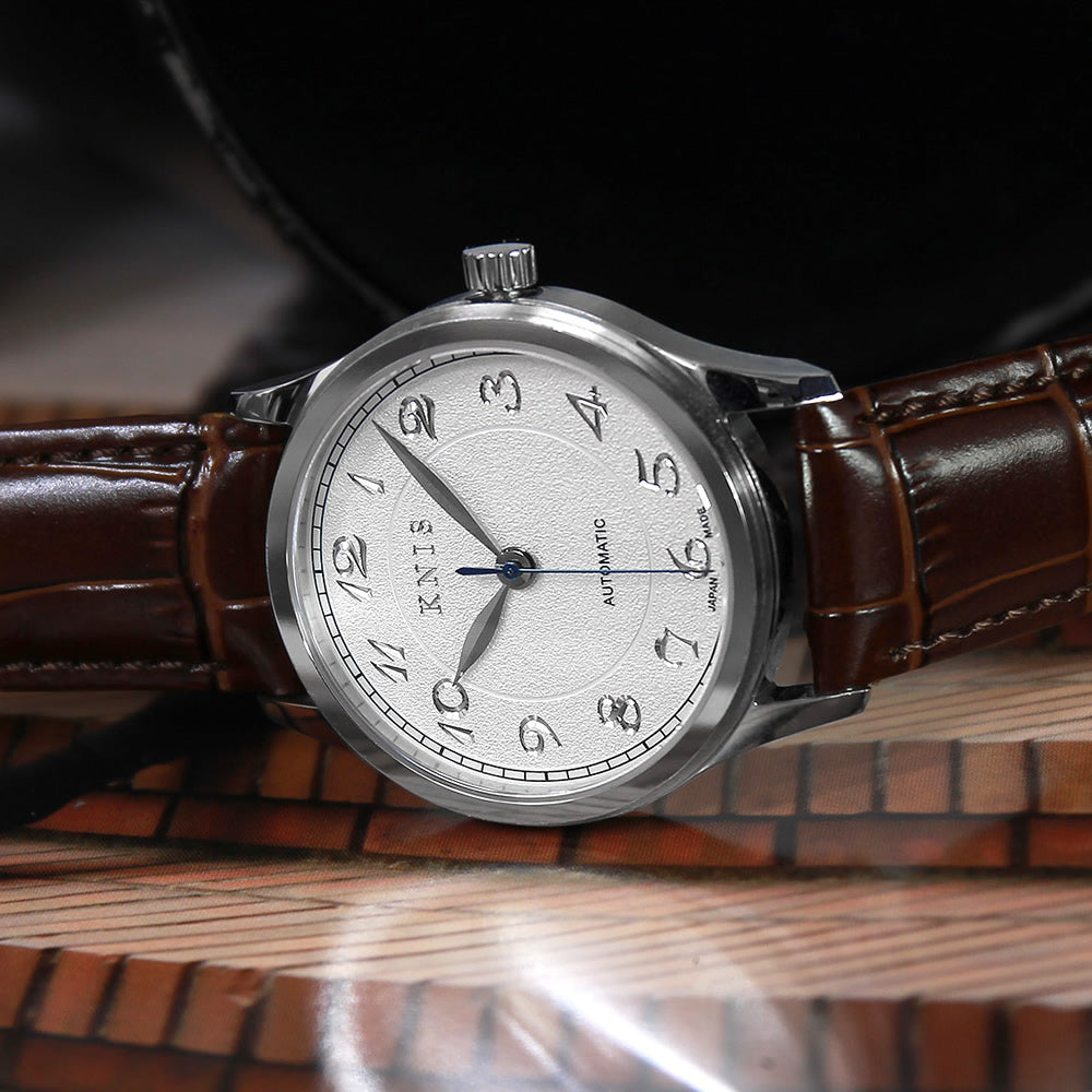 KNIS KOKU Automatic Breguet Numerals White / Engraved Dial Leather Strap (KN005-BGWHLE)