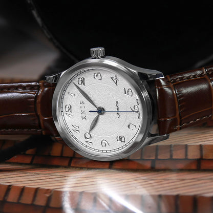 KNIS KOKU Automatic Breguet Numerals White / Engraved Dial Leather Strap (KN005-BGWHLE)