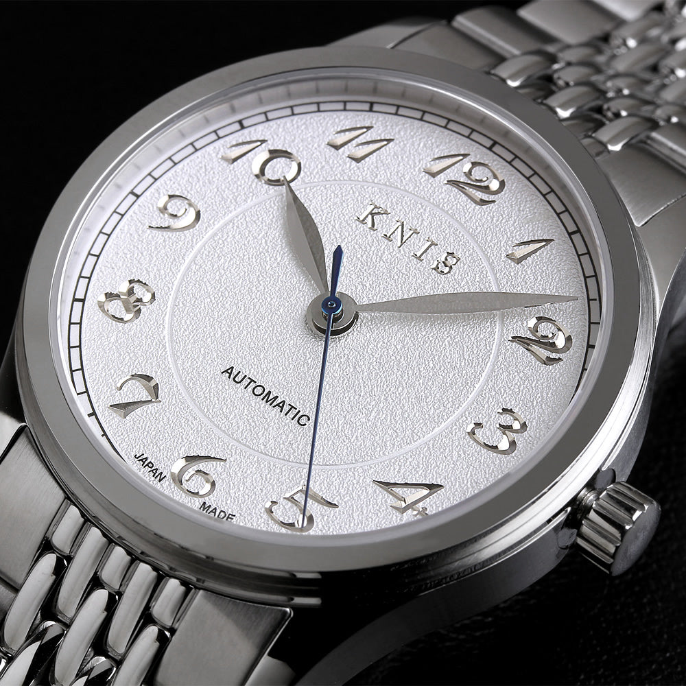 KNIS KOKU Automatic Breguet Numerals White / Engraved Dial Stainless Steel Bracelet (KN005-BGWHRC)