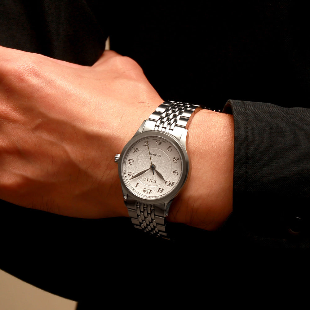 KNIS KOKU Automatic Breguet Numerals White / Engraved Dial Stainless Steel Bracelet (KN005-BGWHRC)