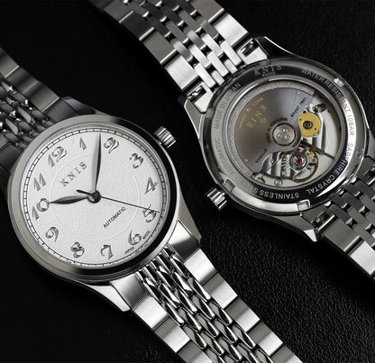 KNIS KOKU Automatic Breguet Numerals White / Engraved Dial Stainless Steel Bracelet (KN005-BGWHRC)