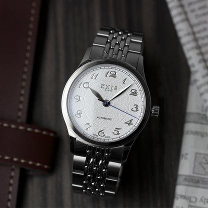 KNIS KOKU Automatic Breguet Numerals White / Engraved Dial Stainless Steel Bracelet (KN005-BGWHRC)