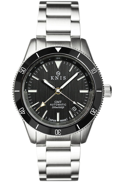 KNIS GMT Automatic Divers Watch Black / Stainless Steel Bracelet (KN007-BK) 