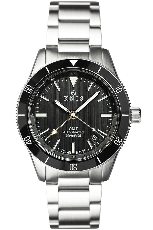 KNIS GMT ダイバーズ 自動巻き 日本製 ステンレスベルト ブラック KN007-BK