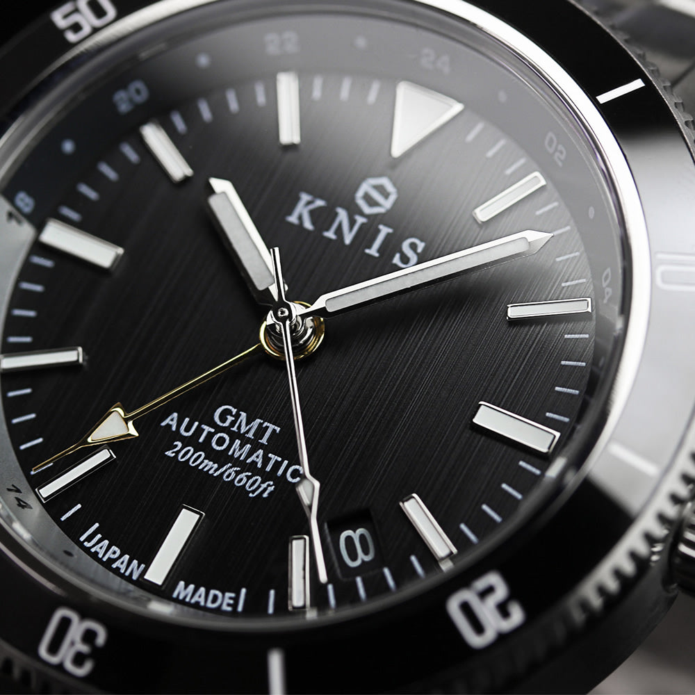 KNIS GMT Automatic Divers Watch Black / Stainless Steel Bracelet (KN007-BK) 