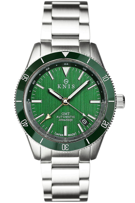 KNIS GMT ダイバーズ 自動巻き 日本製 ステンレスベルト グリーン KN007-GR
