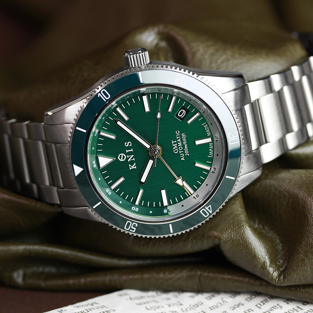 KNIS GMT ダイバーズ 自動巻き 日本製 ステンレスベルト グリーン KN007-GR