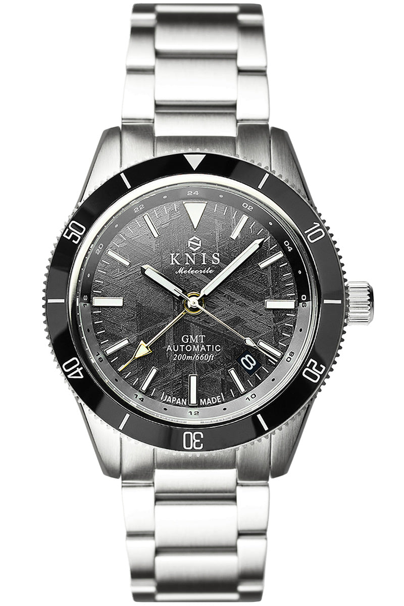 KNIS メテオライト 隕石 GMT ダイバーズ 自動巻き 日本製 ブラック KN007-MT