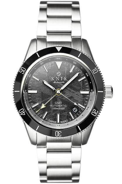 KNIS メテオライト 隕石 GMT ダイバーズ 自動巻き 日本製 ブラック KN007-MT