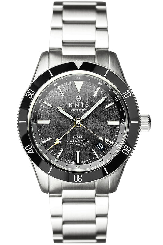 KNIS メテオライト 隕石 GMT ダイバーズ 自動巻き 日本製 ブラック KN007-MT
