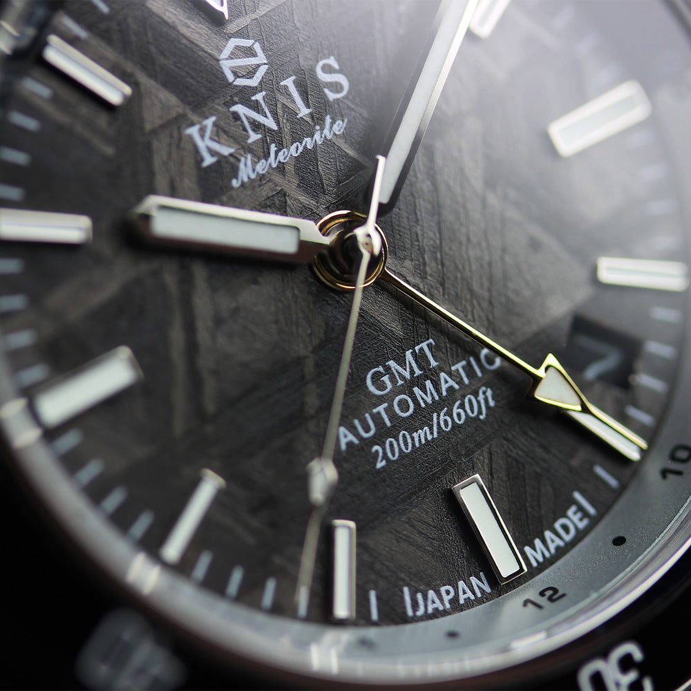 KNIS メテオライト 隕石 GMT ダイバーズ 自動巻き 日本製 ブラック KN007-MT