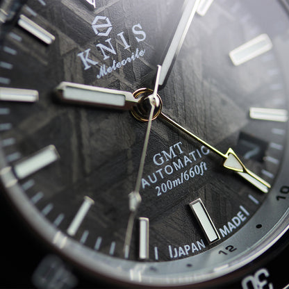 KNIS メテオライト 隕石 GMT ダイバーズ 自動巻き 日本製 ブラック KN007-MT