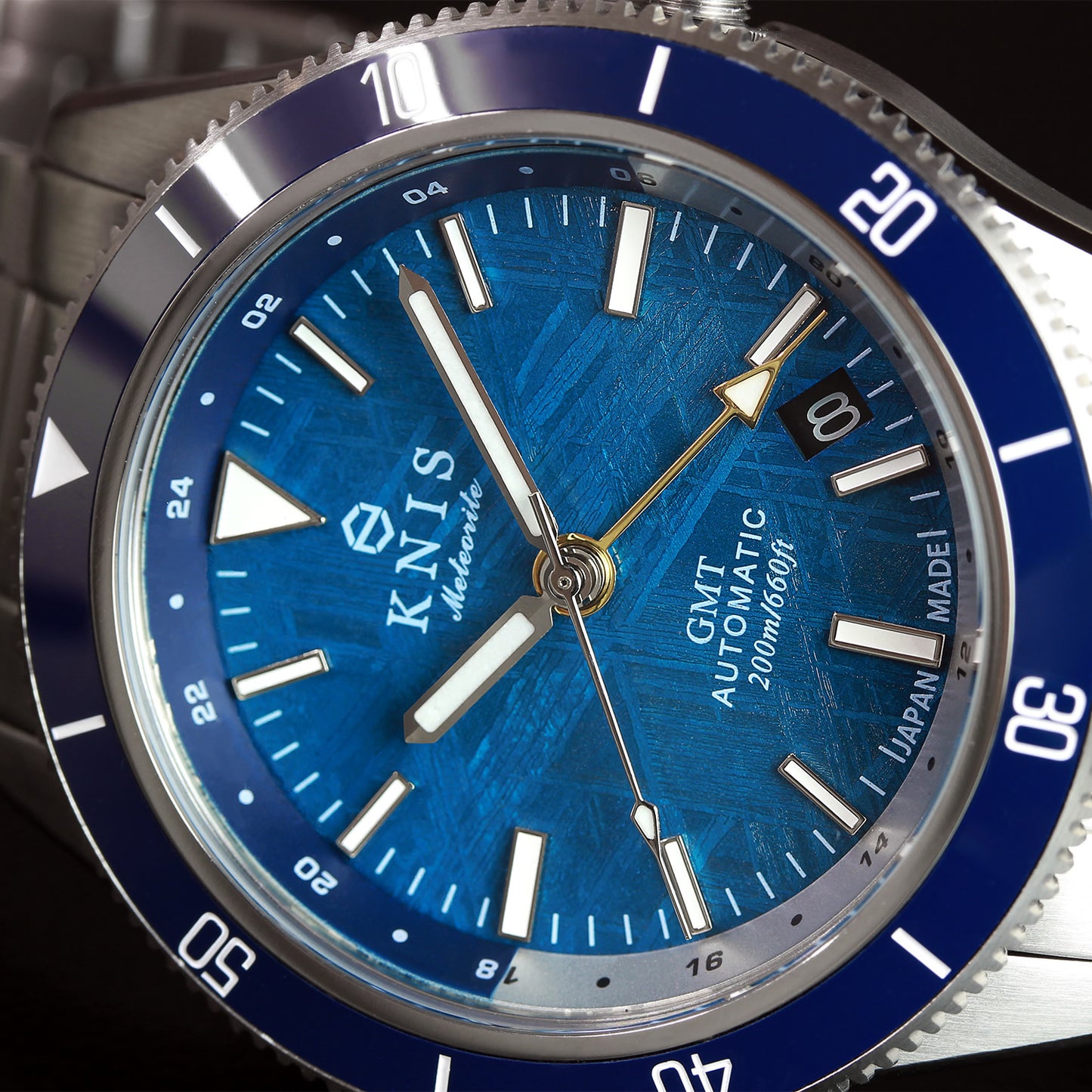 KNIS Meteorite GMT Automatic Divers Watch Blue / Stainless Steel Bracelet (KN007-MTBL) 