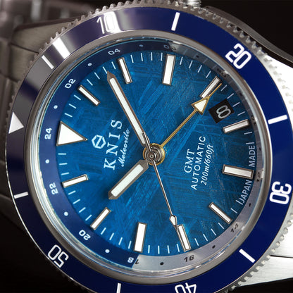 KNIS Meteorite GMT Automatic Divers Watch Blue / Stainless Steel Bracelet (KN007-MTBL) 