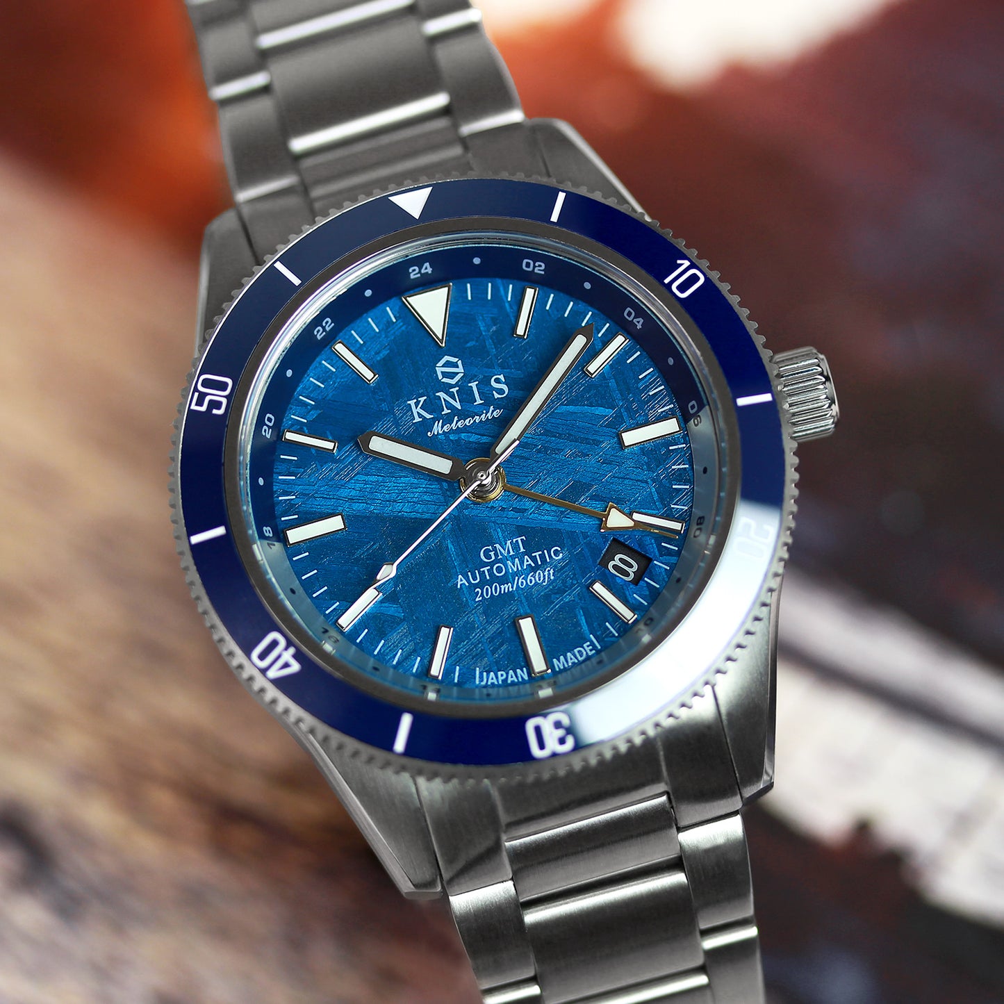 KNIS Meteorite GMT Automatic Divers Watch Blue / Stainless Steel Bracelet (KN007-MTBL) 