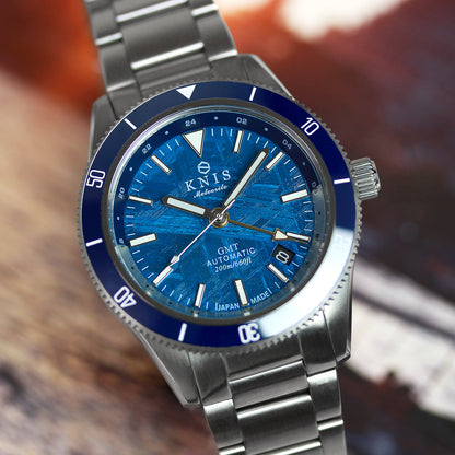KNIS Meteorite GMT Automatic Divers Watch Blue / Stainless Steel Bracelet (KN007-MTBL) 
