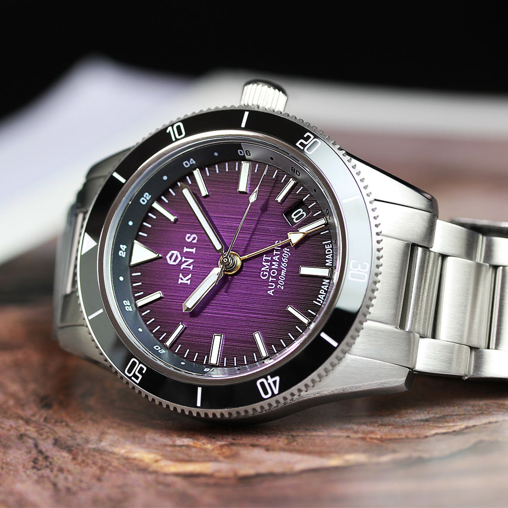 KNIS GMT ダイバーズ 自動巻き 日本製 ステンレスベルト パープル KN007-PP