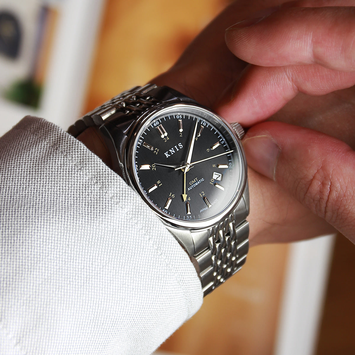 き*ん様 クロノタック自動巻き時計 黒 ステンレススチール GMT
