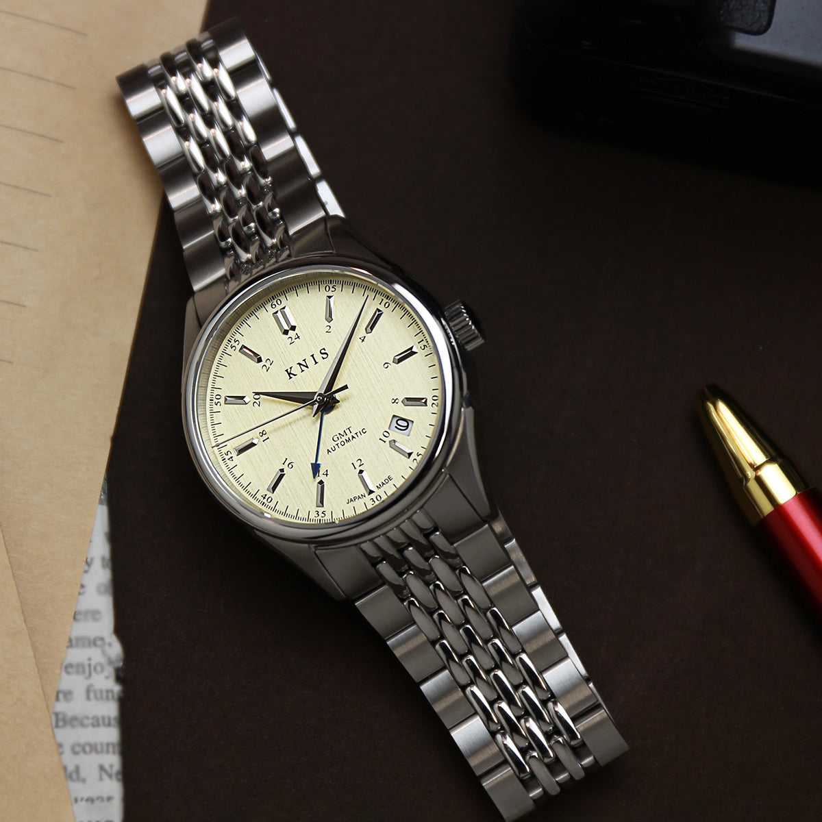 KNIS Classic GMT Automatic Champagne Gold / Rice Beads Bracelet (KN008
